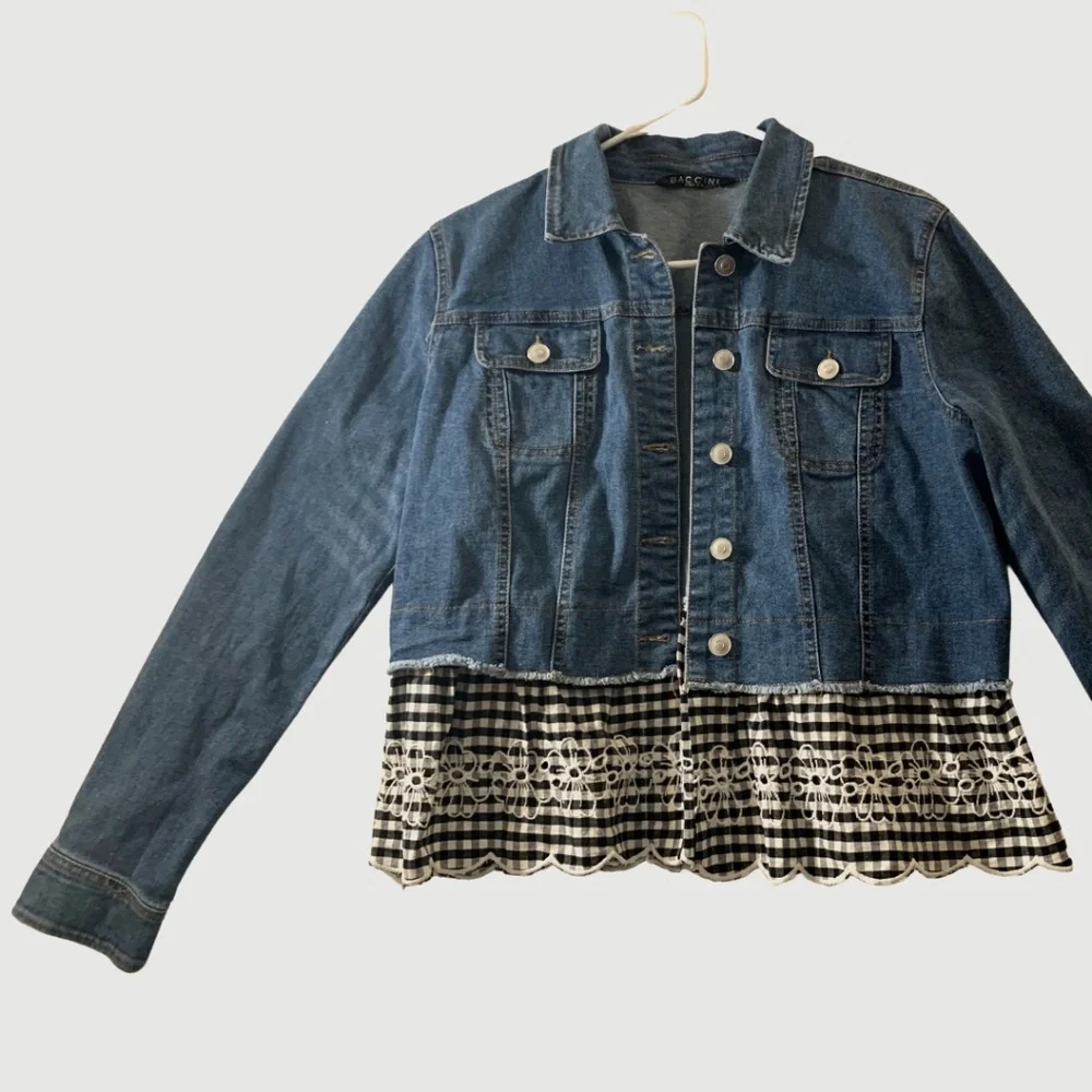 BACCINI Jean Jacket black (Bottom Border-white gingham ruffle) - Picture 1 of 5